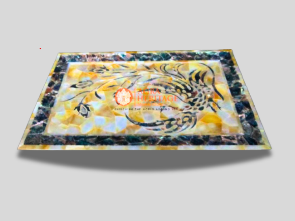 Mother of Pearls Peacock Art Serving Tray Decor